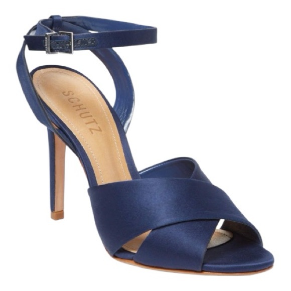 Schutz Estrelina Satin Heels Sandals Midnight Blue 11 - Picture 1 of 12